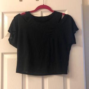 LULU LEMON CROP TEE WITH SHOULDER CUTOUTS SIZE 6